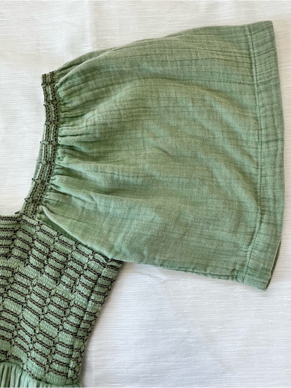 Free People Easy To Love Light Sage Smocked Mini Dress - Picture 12 of 12